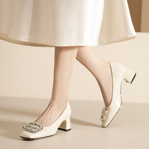 Zapatos Planos de Mujer con Punta Cuadrada, Decoración de Pedrería, Tacón Bajo y Cómodos, Estilo Elegante - Product Image 3