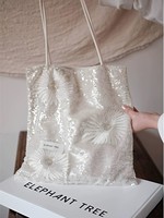 Sac fourre-tout en toile blanc à sequins pour femme, élégant sac à bandoulière brodé floral avec fermeture éclair, design marguerite tendance, logo personnalisé, faible MOQ