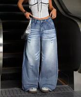 Rétro Street Style femmes taille basse jambe droite jean automne Simple froissé chat moustache coupe ample décontracté Denim