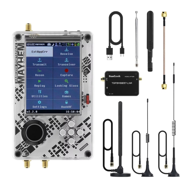 GGDX HAMGEEK HackRF One Software Defined Radio MAX2839 R9C + Portapack H4 V2.2.x SDR Assembled with 5 Antennas + LNA