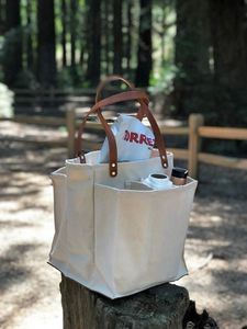 Bolso de mano de lona de algodón resistente natural con asas duraderas de cuero vegano - Product Image 3