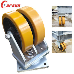 10T Extra Schwere Industrielle Schwenkrolle 16 Zoll Doppelrad-Festrollen Stahl-Eisenkern Polyurethan Kugellager Gelb - Product Image 1