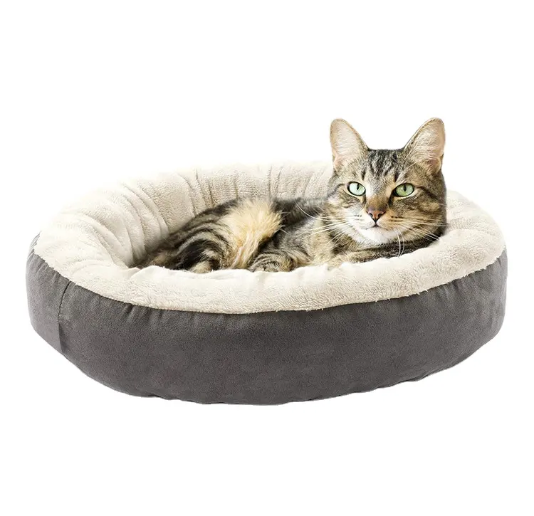 Plush Calming Round Donut Washable Cat Bed Anti-Slip Faux Fur Fluffy Beds for Small Medium Large Dogs