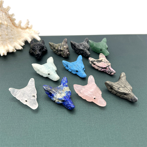Figurine d'animal en cristal 35mm Quartz rose pierre naturelle sculptée têtes de loup pendentif ornement collier accessoires perle de pyrite bijou - Product Image 5