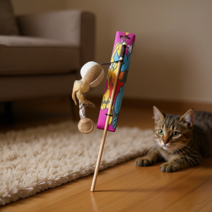 Bacchetta Interattiva in Legno con Pallina in Tessuto per Giocare con il Gatto e Allenare il Movimento degli Animali Domestici - Product Image 1