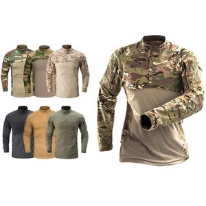 Chemise de combat d'assaut de camouflage tactique imperméable pour hommes uniforme 1/4 avec fermeture éclair à manches longues coupe ajustée <span class=keywords><strong>t-shirt</strong></span> camouflage avec poches - Product Image 1