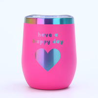 Gobelet à vin plaqué arc-en-ciel 12oz, double paroi en acier inoxydable, isotherme, gravure laser avec couvercle, pour cadeau, fête, mariage