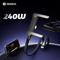 Cable de Datos USB 2 en 1 TUTI de 240W y 1.5M con Trenzado de Nailon, Tipo-C a Tipo-C, con Función de Soporte para Teléfono