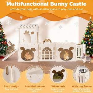 Maison pour lapins extra large en bois, châteaux pour lapins avec 4 maisons et mangeoire à foin, châteaux pour cobayes d'intérieur, tour d'escalade à plusieurs étages - Product Image 5