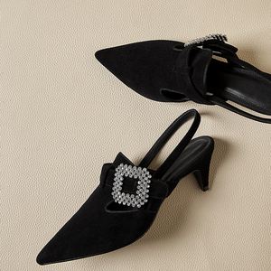 Classique design élégant à talons hauts noir cool printemps été sandales à talons hauts femmes avec brillant perceuse - Product Image 1
