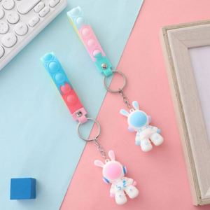Cartoon-Style Space Rabbit <b>Keychain</b> Three-Dimensional PVC Figurine Pendant Small Gift for Schoolbag <b>Anime</b> Style - Product Image 3