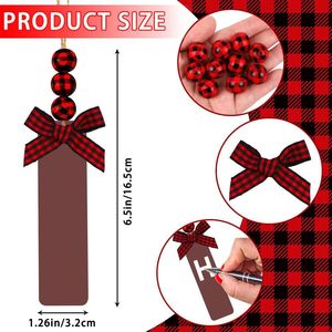 Etiquettes décoratives de Noël en bois KingWIN 12x3cm avec perles et ruban pour décorations de fêtes - Product Image 4