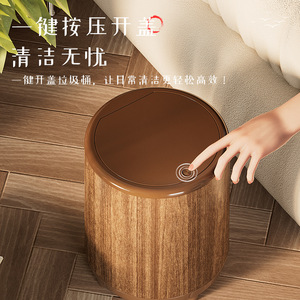 Wood Grain Trash Can Cylindrical With Wheels Indoor Use - Product Image 4