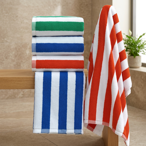 Serviettes de bain et tapis de bain tissés élégants et absorbants, 80 % coton, 20 % polyester, à rayures cabana, hypoallergéniques et à séchage rapide - Product Image 3