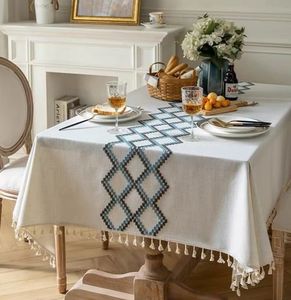 Skymoving personalizzato elegante panno da pranzo in <span class=keywords><strong>lino</strong></span> <span class=keywords><strong>di</strong></span> poliestere con nappa tessuto rettangolare ricamato tovaglie <span class=keywords><strong>di</strong></span> <span class=keywords><strong>lino</strong></span> arredamento - Product Image 4