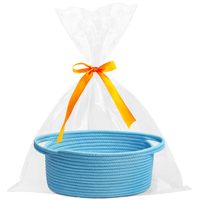 Petit panier tressé avec sacs cadeaux et rubans, paniers durables pour cadeaux, panier de rangement vide en corde pour jouets de bébé avec poignées