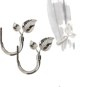 Crochet de rideau décoratif en métal en forme de feuille, fixation murale, finition nickel, design moderne, installation facile, accessoire de quincaillerie - Product Image 3