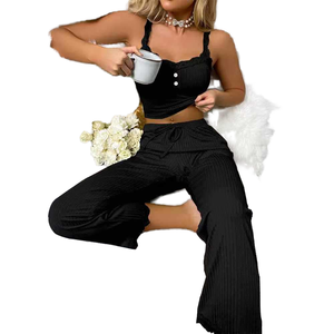 Donna europea americana estate due pezzi <span class=keywords><strong>pigiama</strong></span> Sexy Spice Girl vestiti casa Casual pizzo fascia elastica in vita - Product Image 1