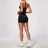 Ensemble de sport pour femme grande taille avec logo personnalisé GH, soutien-gorge de sport à col en V color block et short legging taille haute pour l'entraînement, la gym, la course et le yoga