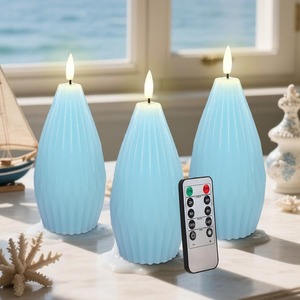 Juego de 3 Velas Ocean <span class=keywords><strong>Flamel</strong></span> con Control Remoto - Diseño de Llama Parpadeante Realista con Diseño de Polígono Acanalado en Elegante Azul - Product Image 5