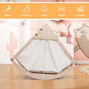 Structure de jeu d'intérieur Montessori 8-en-1 en bois naturel pour enfants, avec toboggan, arche d'escalade, balançoire et tente de conversion multifonctionnelle - Product Image 3
