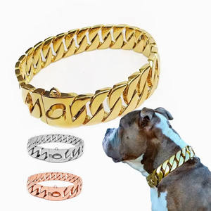 <span class=keywords><strong>Collar</strong></span> de perro de cadena de eslabones cubanos de Oro Grande de lujo elegante de liberación rápida de acero inoxidable 316L con logotipo personalizado de 32mm 15mm - Product Image 1