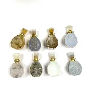 天然Geode玛瑙水晶香水瓶容器装饰有吊坠水晶饰品