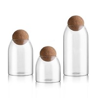 Ensemble de bocaux de stockage de café d'épices en verre rond personnalisé avec couvercle en bois à billes 500ml 800ml 1100ml 1300ml
