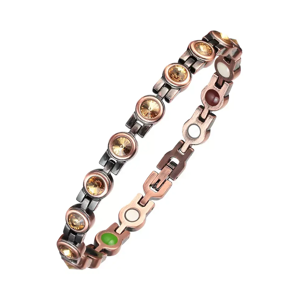 Hoge Gepolijst Massief Zuiver Koper Magnetische Therapie Healing Armband Copper Cubic 4 In 1 Magnetische Therapie Armbanden