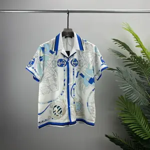 2023Summer new style full printed pattern sail printed men's casual short-sleeved shirt men's and women's same loose all-match