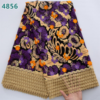 Nouveau style de tissu en dentelle africaine avec broderie en coton ciré doré, vente en gros, pour robes de soirée femme 4856