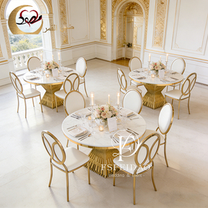 โต๊ะรับประทานอาหารงานแต่งงานดีไซน์ศิลปะสมัยใหม่สแตนเลสสีทอง หน้าโต๊ะ MDF - Product Image 6