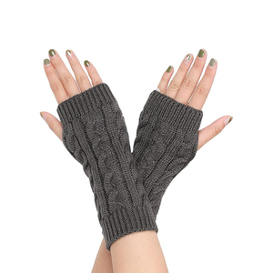 Mitaines sans doigts pour femmes, gants d'hiver chauds en tricot, chauffe-bras doux au crochet, mitaines avec trou pour le pouce - Product Image 4