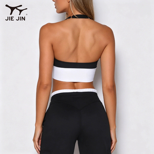 Set Yoga da Donna JIEJIN di Lusso a Due Pezzi <span class=keywords><strong>con</strong></span> Blocchi di Colore, Doppio Strato, Vita Alta e Gamba Larga per Fitness - Product Image 2