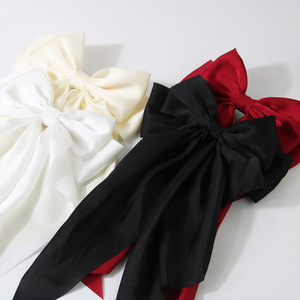 Aksesori rambut wanita, Fashion elegan pita merah simpul kain klip rambut gaya Korea pita panjang kupu-kupu busur klip rambut - Product Image 5