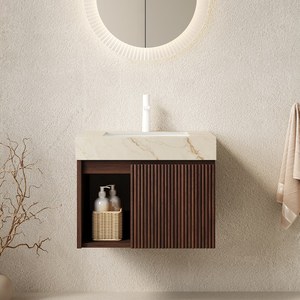 Meuble-lavabo de salle de bain <span class=keywords><strong>EIDEN</strong></span> 24 pouces, armoire de rangement suspendue, dessus en pierre frittée veinée or crème et lavabo en céramique avec 1 vasque - Product Image 1