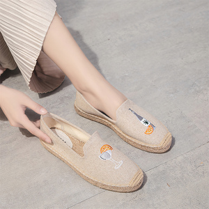 Espadrilles brodées tendance pour femme, en lin beige, semelle en jute, mocassins décontractés polyvalents, chaussures de vacances en bord de mer - Product Image 3