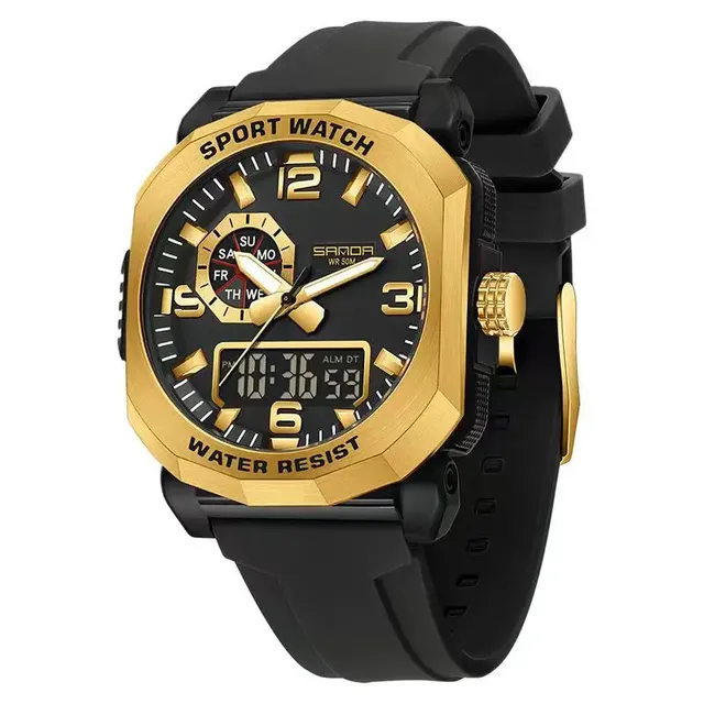 SANDA 3370 Fashion Design Men's Watches Outdoor Sports Relogio Homens Multi Functional Luminous Dual Display Montres Pour Hommes