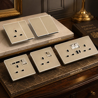 Plaque murale de luxe en verre trempé or champagne, prise britannique standard 13A, USB Type-C, interrupteur double pôle CA 4 industriels