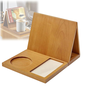 Multifunctional Wood Desktop Organizer Wooden Book Stand with Drink Holder for <b>Bedside</b> - Product Image 1