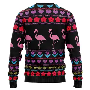 Nanteng individuelle Strickwaren Hersteller Polyester modisch Flamingo Herz Blumenmuster hässliche Männer Pullover Weihnachtspullover