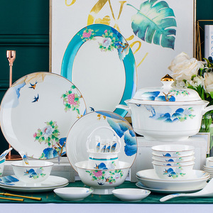 ชุดอาหารเซรามิก 60 ชิ้น ลายดอกไม้ร้องเพลงนก ลายทอง สำหรับ 10 ที่  ผลิตจากโรงงาน ขายส่ง - Product Image 1