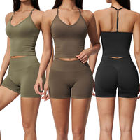 Ensemble de yoga sans couture pour femme, tricoté, dos nu, taille haute, effet push-up, tenue d'été pour l'entraînement et le fitness, collection Peach Hip