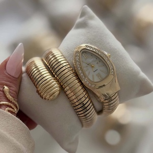 Fashion New Serpentine Winding Quartz Diamond Watch Charm Bracelet 18k Gold Plated Elastic Jewelry <strong>Bangles</strong> <strong>Set</strong> for Women Luxury - Product Image 4