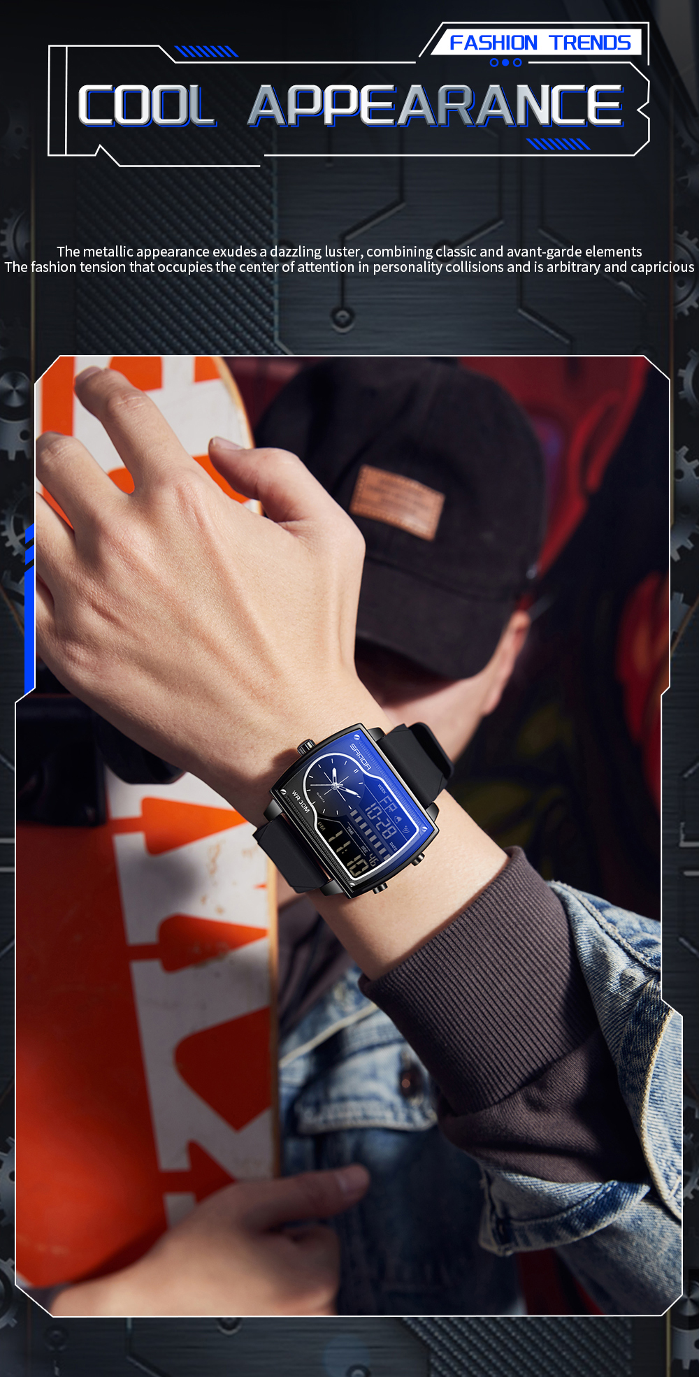 Sanda 6163 Luxury Men's Quartz Watch - Stylish Digital Analog with