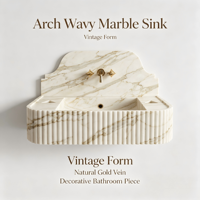 Meuble-lavabo mural moderne en marbre blanc de luxe avec panneaux cannelés, surface polie, design écologique