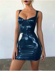 2025 Punk tarzı kadın Mini elbise | Seksi PU deri Bodycon Clubwear | Spagetti kayışı artı boyutu kısa elbise - Product Image 3