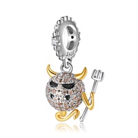 Pendentif vintage en argent Sterling 925 pour femme, petit bijou, breloque du diable, plaque en or, avec CZ transparent, Bracelet breloque adapté, pour cadeau d'halloween
