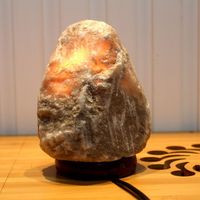 Lampe en sel de l'Himalaya gris naturel de 1-2 kg, lampe en sel cristallin avec base en bois, lumière de nuit purifiante à ions négatifs