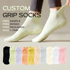 Bilu barato respirável curto antiderrapante apertos meias cor lisa mulheres esportes ioga tornozelo meias com apertos de silicone - Product Image 1